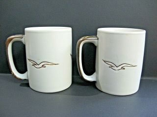 2 Glazed Stoneware Otagiri Style Seagull Ocean Coffee Tea Cups Mugs Brown Tan 3