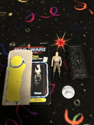 Vintage Star Wars Potf Han Solo In Carbonite 1984 With Card And Coin Nm Kenner