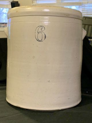 Antique Stoneware Salt Glazed 6 Gallon Crock W/ Handles