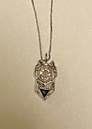 Vintage 14k White Gold K - L/si.  37ct Diamond &.  08ct Sapphire Necklace $1,  600