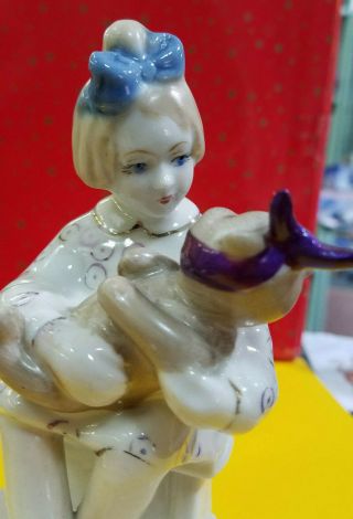 Girl With A Teddy Bear,  A Bear Toothache Ussr Russian Porcelain Figurine Bear