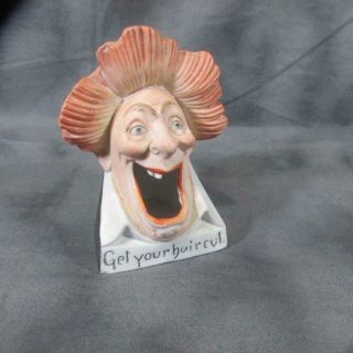 Vintage Schafer Vater Bisque Open Mouth Ashtray,  " Get Your Haircut "