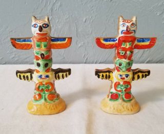 Vintage Ceramic Japan Marked Totem Pole Salt And Pepper Shakers