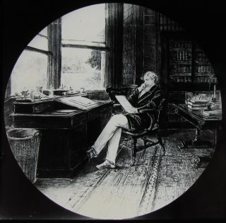 Glass Magic Lantern Slide Charles Dickens At His Desk C1890 Victorian Drawing