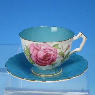 Aynsley Bone China - Cabbage Rose Tea Cup And Saucer - Pinks Blues