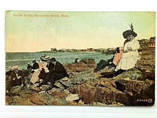 Vintage Postcard 1913 On The Rocks Nantasket Beach Ma Massachusetts Gathering