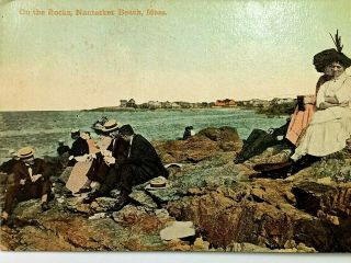Vintage Postcard 1913 On the Rocks Nantasket Beach MA Massachusetts Gathering 2