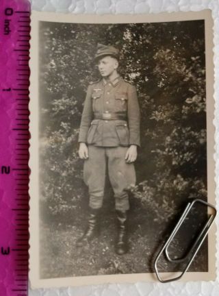 Ww2 Orig.  Photo German Soldier Uniform Ranks Medal Belt Cap Boots 2.  5 X 3.  5 Inch