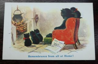 Ww1 Artist Drawn Old Postcard Anthropomorphic Cats By Fireside Remembrance Inter