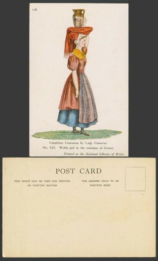 Glamorgan Welsh Girl Cambrian Costumes Lady Llanover Gower Pitcher Old Postcard