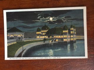Vtg 1940s Great Salt Lake Utah Night Saltair Pavilion Ship Restaurant Postcard