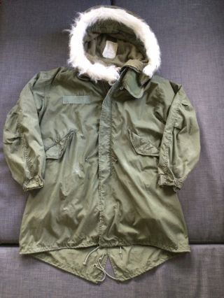 M65 Us Army Ecw Fishtail Parka Medium Vintage Mod Military Fur Hood Old