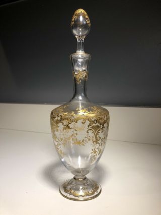 Antique French Glass Decanter With Golden Floral Baccarat,  St Louis?