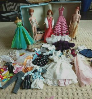 Vintage Barbie Dolls With Clothes And Case,  Barbie,  Midge And Allan
