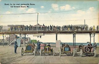 Old Orchard Me Automobile Races On The Beach Large Crowd 1912 Postcard