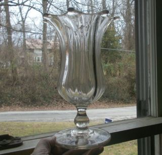 1850s Pontiled Pittsburgh Pillar Mold Blown Celery Vase 10 " Flint Glass
