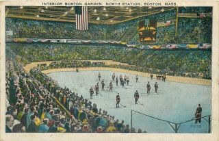Massachusetts Boston Garden Interior Hockey Bruins Old Postcard View
