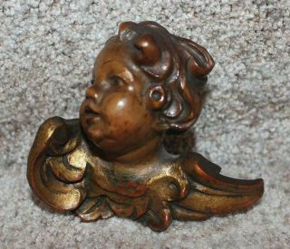 Antique Carved Wooden Italian (?) Angel Cherub Head 4.  25 " Fine Quality Gilt