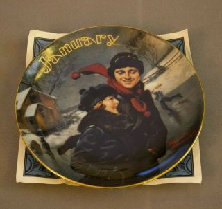 Norman Rockwell For All Time January Gliding Into The Year 6”porcelain Plate