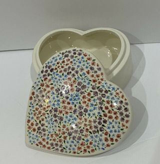 Vintage Porcelain Heart Shaped Trinket Box With Lid.  Hand Painted Art Decor.
