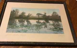 Vintage Charles Sawyer Colored Photograph Print Signed At The Water’s Edge 13”