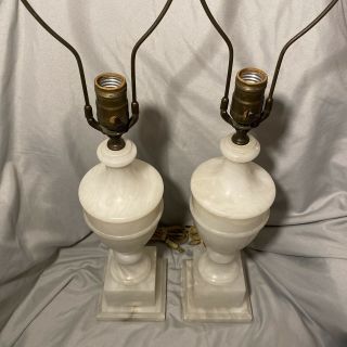 Vintage Neoclassical Style Pair Marble Alabaster Urn Table Lamps Numbered