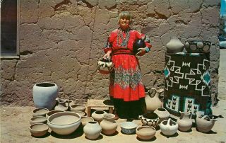 Vintage Postcard Monica Silva Indian Pottery Maker Santo Domingo Nm Trading Post