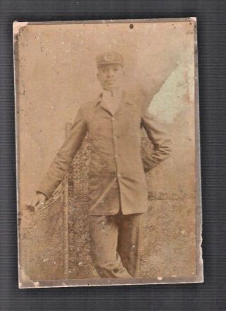 C 1890 Photo Black Train Conductor Hat Badge Hotel Worker African American Man
