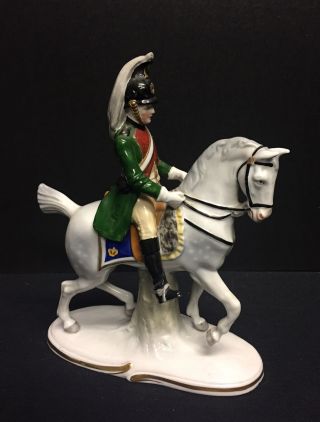 Wonderful Antique Porcelain Soldier On Horse Dragoon 1804 German Sitzendorf