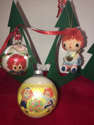 3 Vintage 1977 Christmas Ornaments Raggedy Ann And Andy