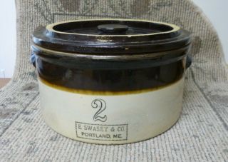Antique E.  Swasey & Co.  8 Quart (2 Gal. ) Stoneware Butter Crock With Lid