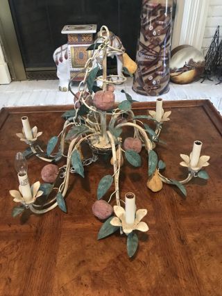Large Vintage Tole Chandelier 6 Arm With Fruits