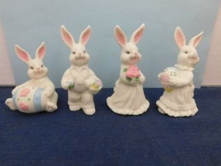 Set Of 4 Porcelain Easter Bunny Rabbit Figurines