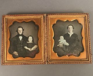 Two 1/6 Plate Daguerreotypes Of Husband,  Daughter,  Wife,  Infant,  Seals