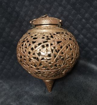 Antique Vintage Islamic Moroccan Pierced Brass Copper Hanging Lamp Lantern