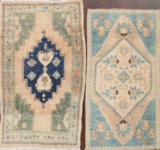 Pack Of 2 Vintage Muted Anatolian Turkish Oriental Area Rug Hand - Knotted 2x3 Ft