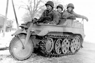 American Sappers On The Captured German Kettenkrad Half - Track Mot Ww2 Photo 261