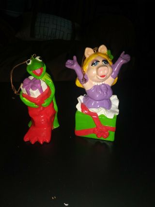 Vintage 1981 Kermit The Frog & Miss Piggy Christmas Ornaments