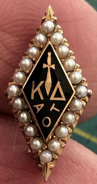 Kappa Delta Sorority 10k Gold Badge Pin Vintage Alpha Omicron Tau Pearl