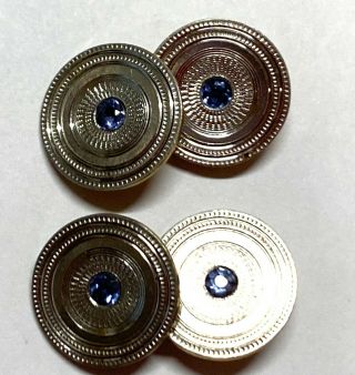14kt Solid Gold Two Tone 1 Pair Vintage Real Sapphire Etched Cufflinks 6g Jg97