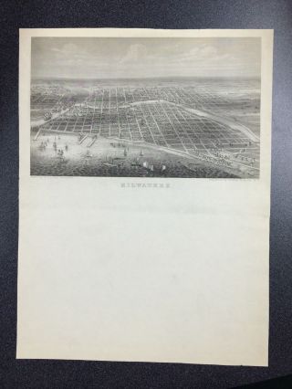 C.  1860 Civil War Era,  Print City View Of Milwaukee,  By Charles Magnus