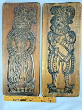 Lg Antique Carved Wood King & Jester Speculaas/spice Cookie Molds,  Dutch