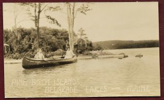 Vintage Rppc Postcard Pine Birch Islands Belgrade Lakes Maine Circa 1926 - 1940s