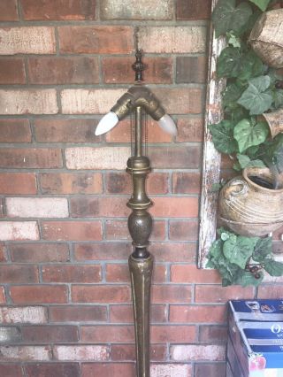 VINTAGE ANTIQUE ARTS and CRAFTS TURNED WOOD FLOOR LAMP DUAL SOCKETS 3