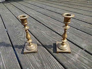 Two Antique Brass Candlestick Holders 7 1/2 Inches Tall International