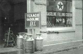 1901 Early Filling Station Texaco Oil Gas In Cans Glass Photo Camera Negative 2