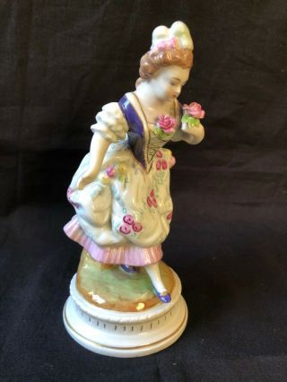 Antique German Sitzendorf Porcelain.  Lady With Flowers.  Marked Bottom