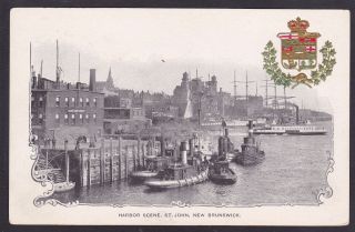 Circa 1900 Vintage Patriotic Postcard Harbor Scene St John Brunswick Canada