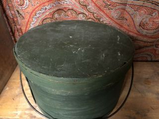 Antique Wooden Pantry Box In Old Dark Green Paint,  Nailed Overlap Seams