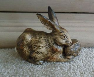 Vintage Goebel Brown Bunny Rabbit Mother & Baby Figurine Germany 34 - 301 1975